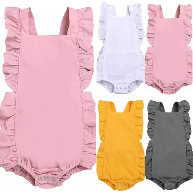 Newborn Baby Summer Casual Ruffle Plain Romper Bodysuit Jumpsuit Comfy Clothes