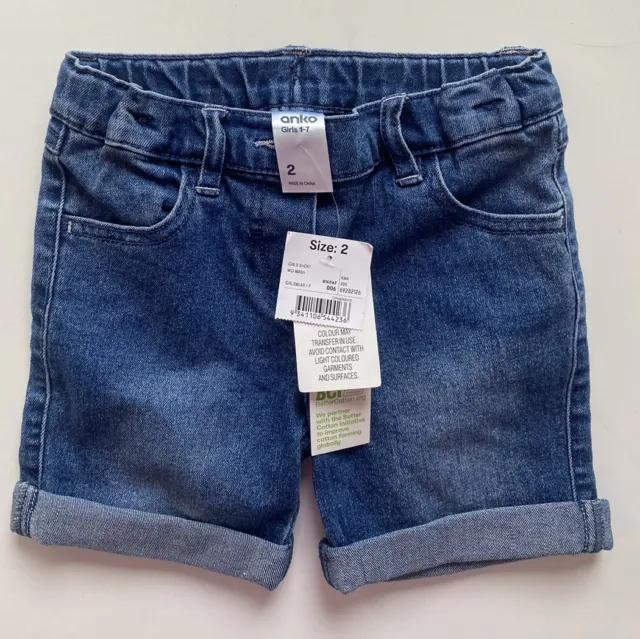 Anko kids toddler girls size 2 blue denim elastic waist shorts, BNWT