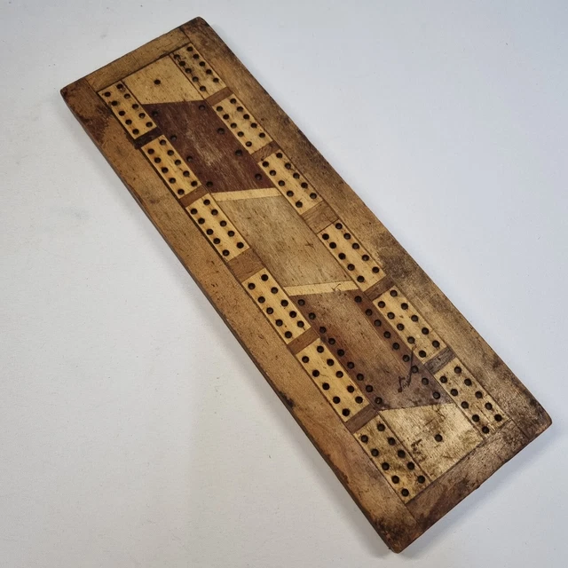 VINTAGE INLAID WOODEN Cribbage Board Diagonal Pattern £14.99 PicClick UK