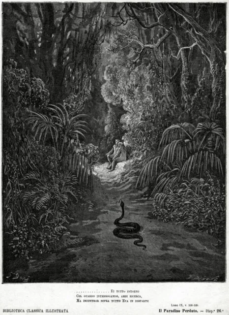 Adamo, Eva e il Serpente tentatore. 1. Milton: Paradiso Perduto. 1881