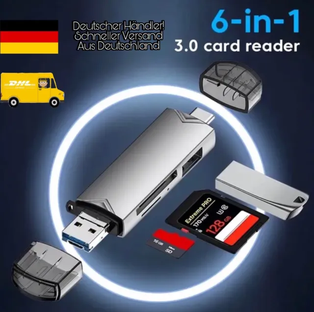 6 in 1 Kartenleser Speicherkartenleser USB 3.0 Typ-C Leser SD OTG Adapter Micro