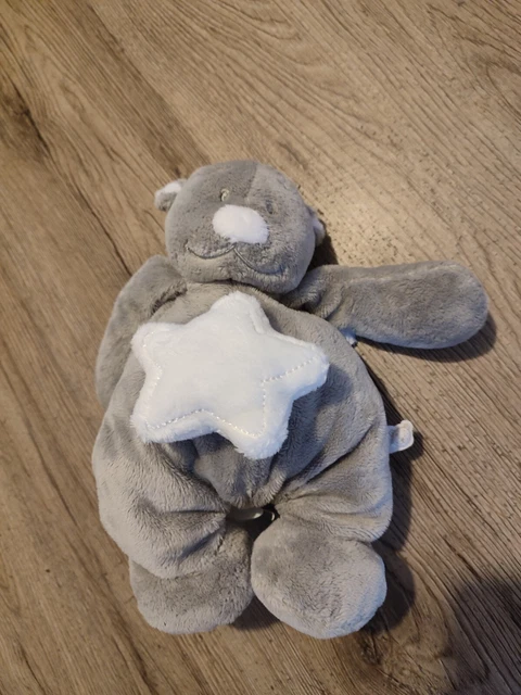 Peluche Doudou ours Nouky Noukie's Musical Gris Taupe Étoile Musical Blanc tbe
