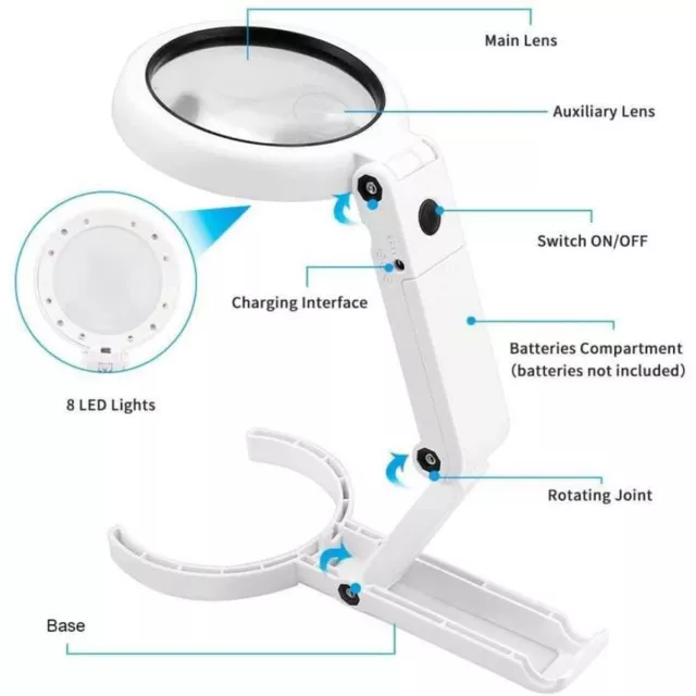 Loupe Eclairante avec 8 LED Lumière 5X Loupe Lecture sur Pied 2