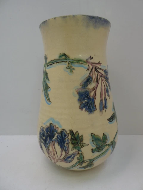 HAND PAINTED INCISED Floral Artist Studio Vase Australian Pottery ...
