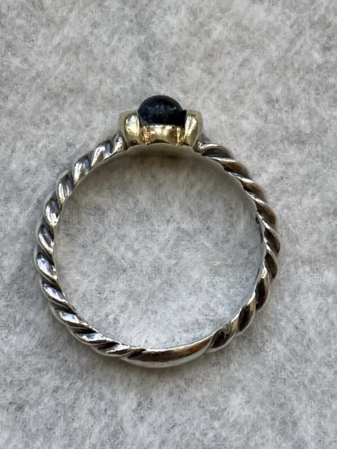 David Yurman Silver 14K Gold Black Onyx Hampton Cable Stacking Ring Size 6.5