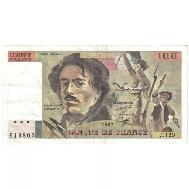 [#193183] France, 100 Francs, Delacroix, 1987, J.120, EF, Fayette:69.11, KM:154,