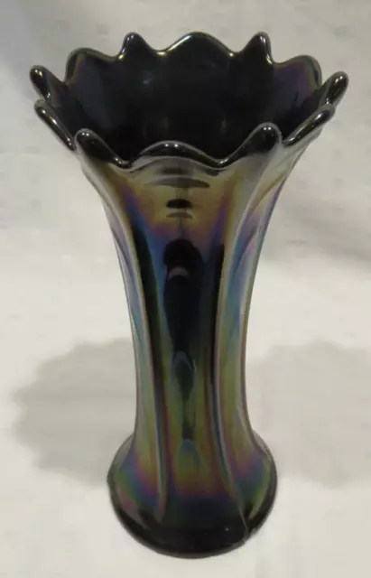 Antique Dugan Amethyst/Purple Pulled Loop Carnival Glass Vase 9 in. Tall