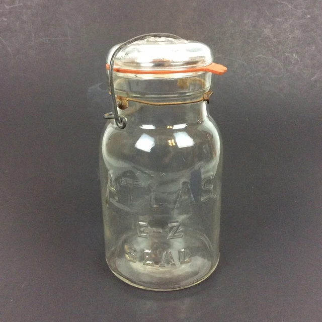 ATLAS EZ SEAL Quart Clear Glass Canning Jar Wire Lid Vtg 13.99 PicClick