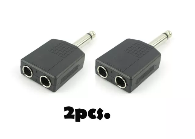 New 2x Mono 6.35mm 1/4" Splitter 1 Male Plug to 2 Female Jack Audio Y Adapter