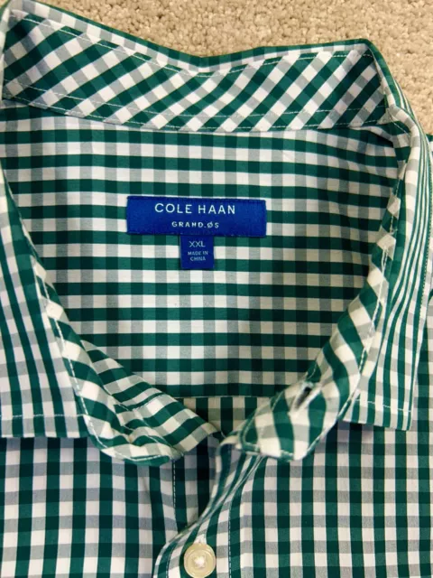 Cole Haan Long Sleeve Button Shirt Mens XXL Green Gingham Plaid 3