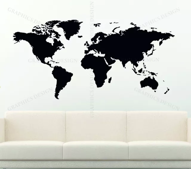 WORLD MAP LARGE CHOICE OF COLOUR  Decorative Vinyl Wall Sticker Earth Murals