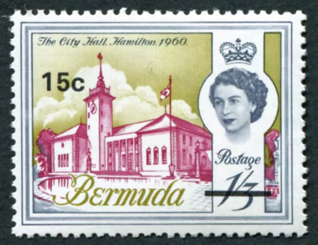 BERMUDA 1970 15c on 1s3d SG241 mint MH FG City Hall Hamilton #A02