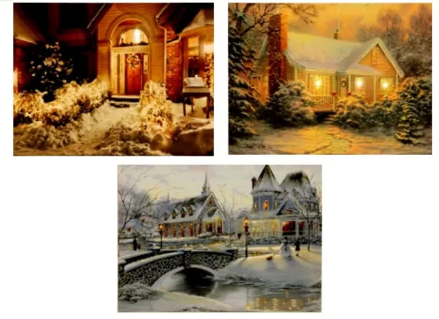 3er Set Wandbilder LED beleuchtet Winterlandschaft Bild je 30cm x 40cm Lichter