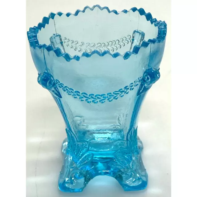 Degenhart 4 Footed Toothpick Holder Vintage Ice Blue Colonial Drape