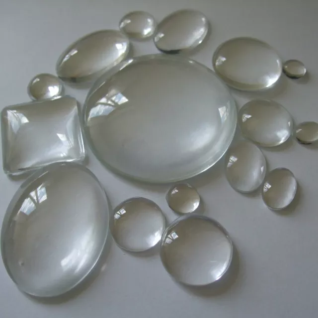 New Quality Cabochon Clear Domed Glass Round Square & Oval All Sizes Flat Backed