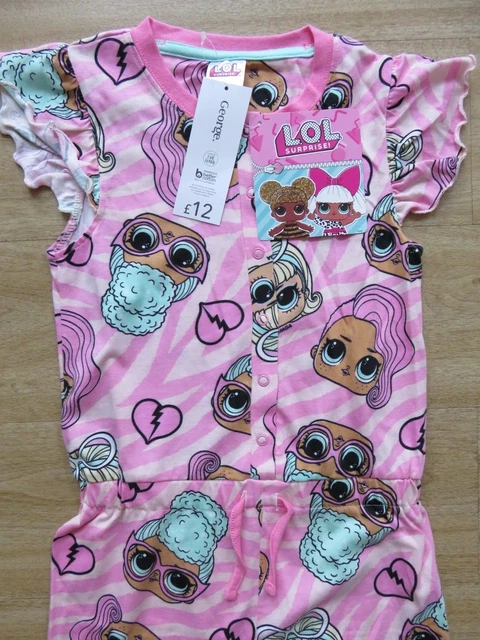 Girls LOL Surprise pink All In One pyjamas Age 6 - 7 yrs George Asda NEW PJs