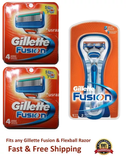 10 Gillette Fusion 5 Manual Men Razor Blades Refill Cartridges Shaver Handle 4 8