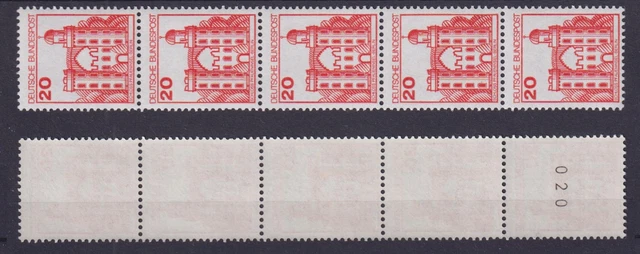 Bund 995 RM 5er Streifen gerade Nummer Burgen+Schlösser 20 Pf postfrisch