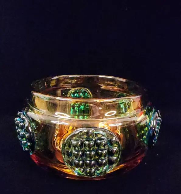Joseph (Josef) Hospodka Glass Fruit Bowl Hand Formed 1960s Amber green Prunts