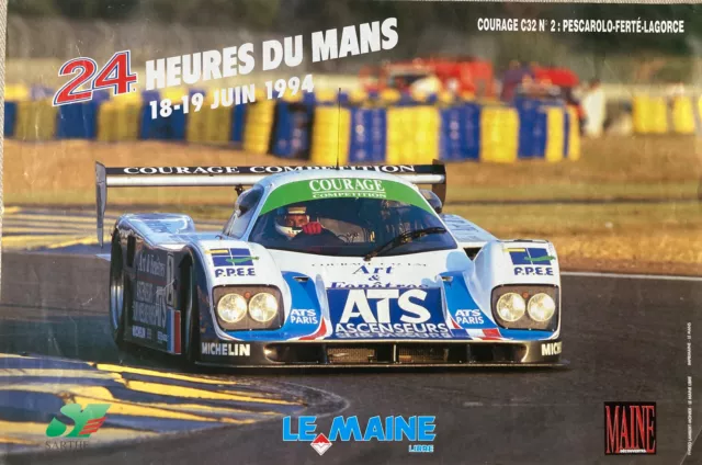 Vintage/Original/Le Mans/Poster/24 Hour/Car Race/ Team Courage/1994/France