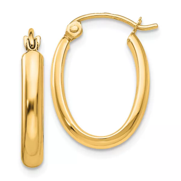 10K Yellow Gold 2.75mm Oval Tube Hoop Earrings 3