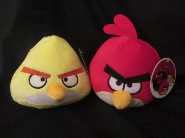 2 x Classic Angry Birds Red & Yellow Plush / Soft Toys BRAND NEW Licensed