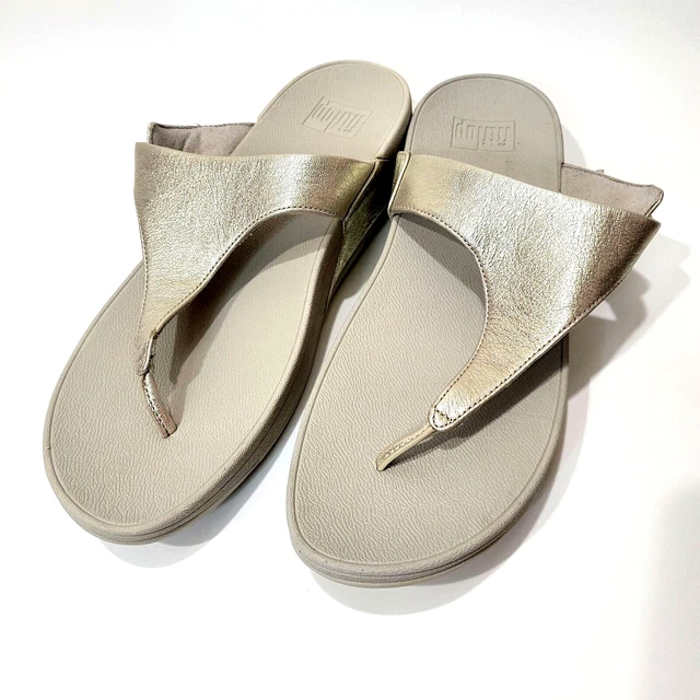 FitFlop Size 11 Skinny Thong Buckle Closure NWOB Platform Wedge Gold Metallic