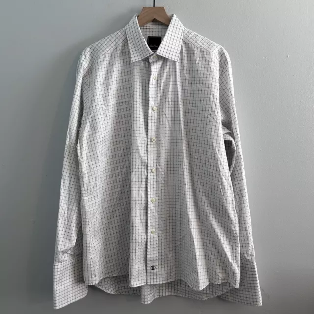 David Donahue Mens Dress Shirt French Cuff  17 34/35 Black White Check Cotton
