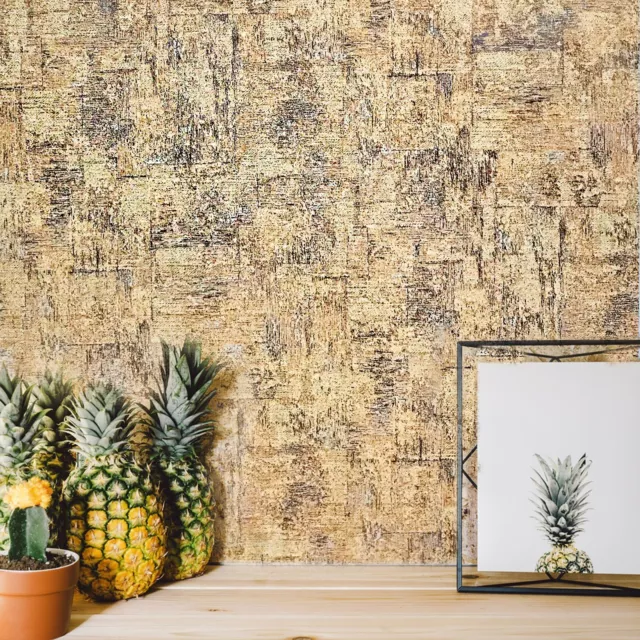 modern Wallpaper plain plaster cork pattern textured brown wall coverings rolls