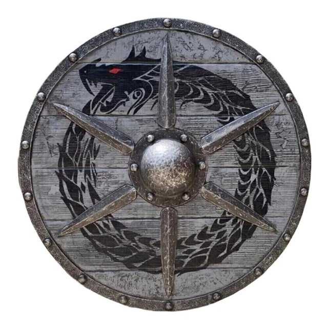 Bouclier Rond Médiéval En Bois, Bouclier Viking, Isolé Sur Fond Blanc Rendu 3d Image371136896