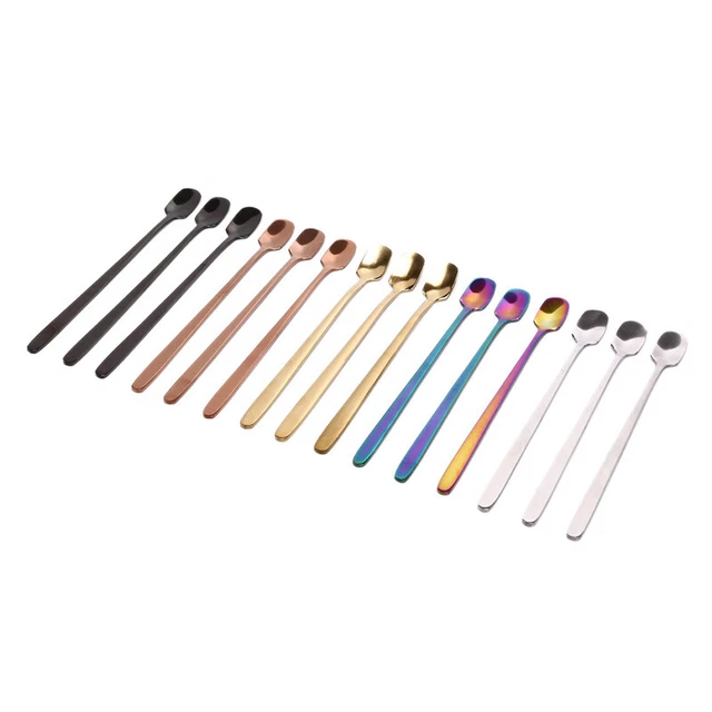 1 pz cucchiaino da caffè Long Handle Square Head acciaio inox colorato gelato_H1 Sg