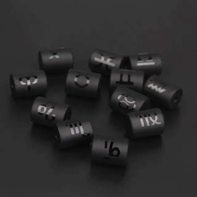 12 Zodiac Beads Charms Black Onyx Constellation Symbol Beads Cylinder Pendant