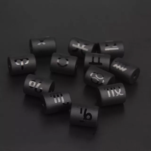 12 Zodiac Beads Charms Black Onyx Constellation Symbol Beads Cylinder Pendant