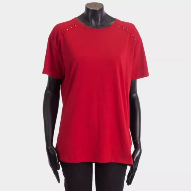 VALENTINO 790$ Red Cotton Jersey Crewneck Tshirt - Rockstuds, Shortsleeve