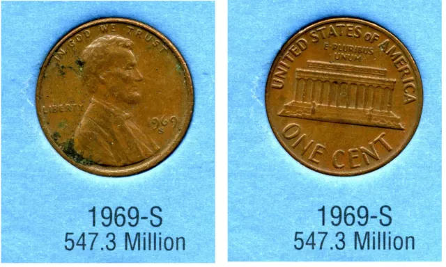 1969 S ABE Lincoln Memorial AMERICAN PENNY 1 CENT US U.S AMERICA ONE COIN #361