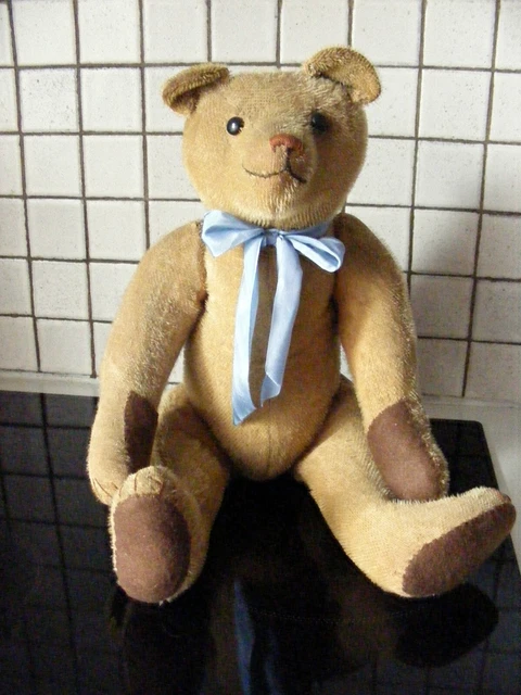 Ours Ancien Articulé 50 Cm - Yeux En Verre, Rembourrage Paille - Teddy Bear Vintage Marron