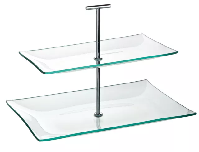 Stylish Presentation Aura 2 Tiered Rectangular Glass Plate 11.75 X 8" Pack Of 1