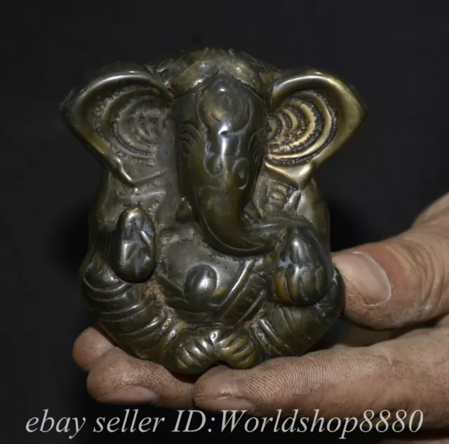 2.8" Old Tibet Tibetan Bronze Ganesh Lord Ganesha Elephant God Buddha Statue