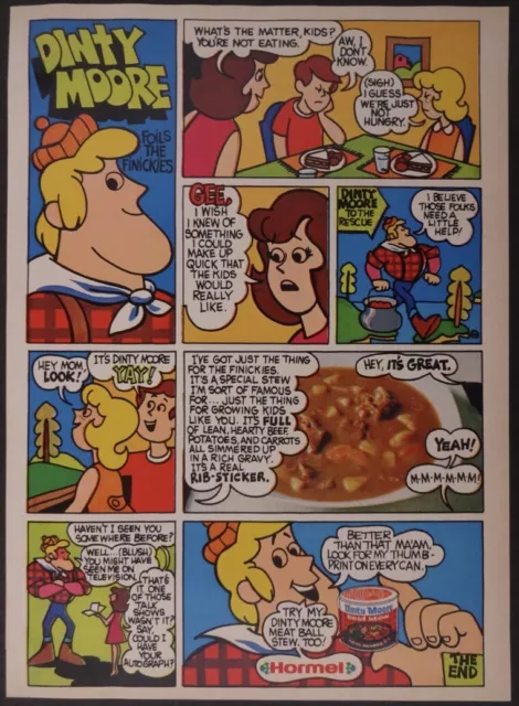 Vintage Magazine Ad 1971 Dinty Moore Lumberjack Cartoon "Foils the Finickies"