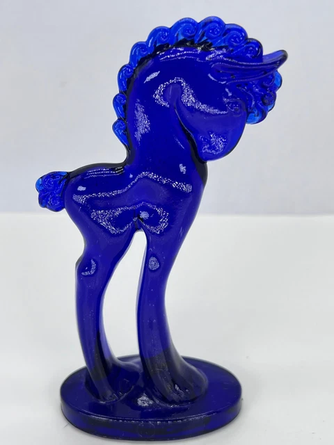 VINTAGE MOSSER GLASS Art Deco inspired Cobalt Blue Horse Pony Figurine