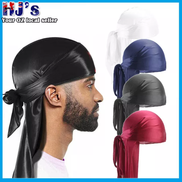 Durag Silky Hat Cap Men Women Premium Designer Doo Rag Wave Silk Headwear Unisex