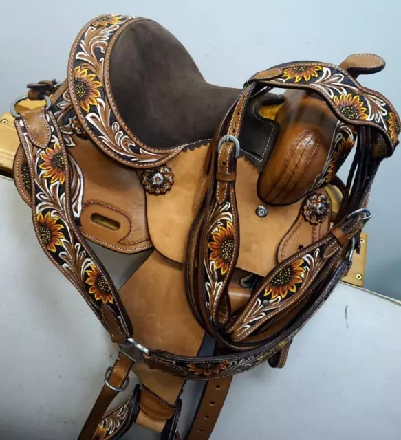 10 12" Pony Mini FLORAL BROWN Trail Barrel Pleasure Saddle Youth Option of HSBP