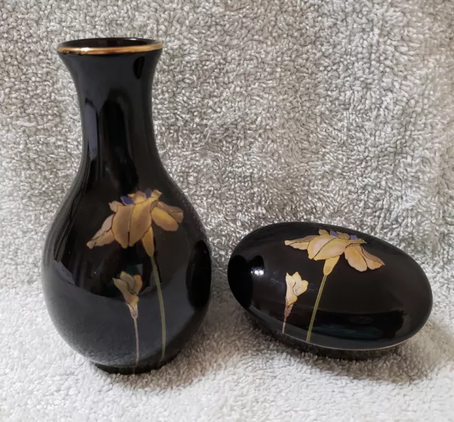 Otagiri Golden Iris Bud Vase And Trinket Box