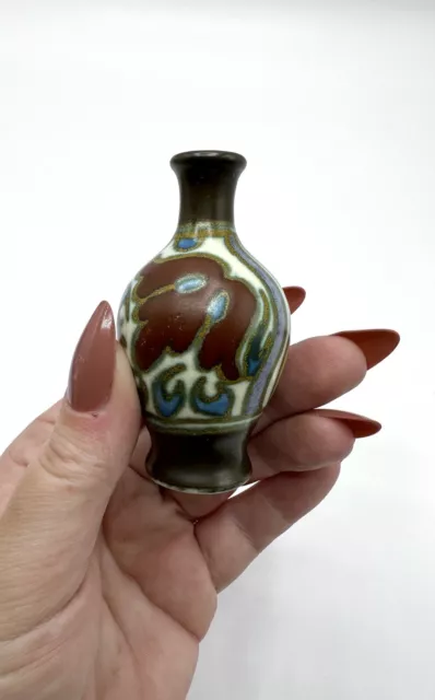Gouda Holland Vase Studio Keramik Signiert Art Deco Stil Kunsthandwerk Miniatur