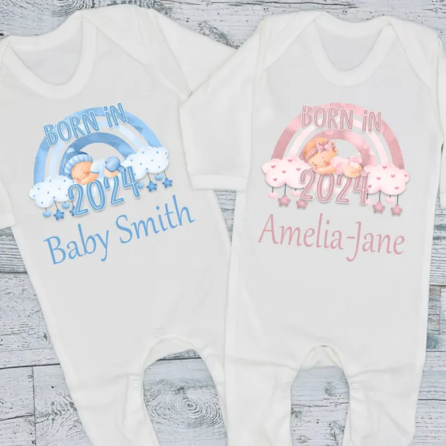 Personalised Born In 2024 New Baby Announcement Bib Vest Romper T-Shirt