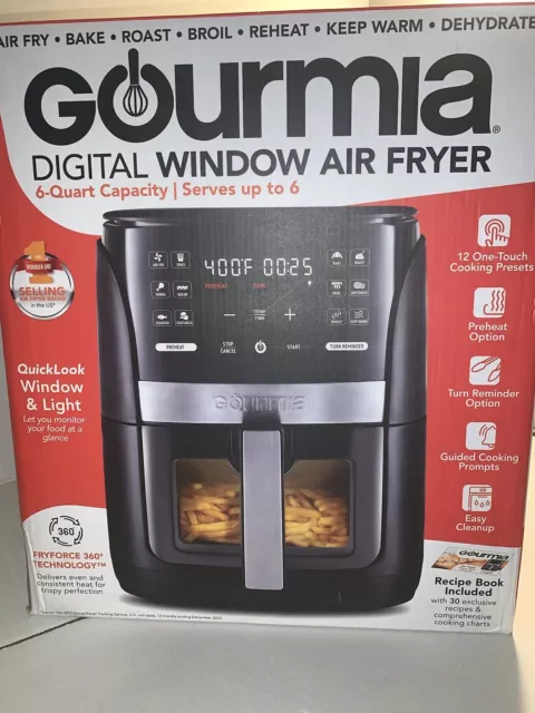 Gourmia 6-Qt Digital Window Air Fryer with 12 Presets & Guided Cooking Black