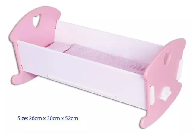 NEW Fun Factory Wooden Dolls Cradle / Cot Bed with Bedding