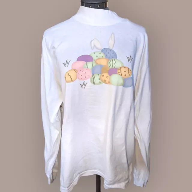 Vintage pastel kawaii Easter egg and bunny long sleeve top- size Large women'