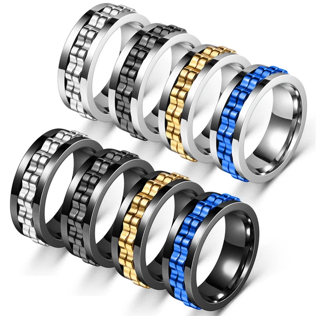 Bijoux De Fête De Mariage Couple Bague Chaîne Spinner Cadeaux Engrenage .