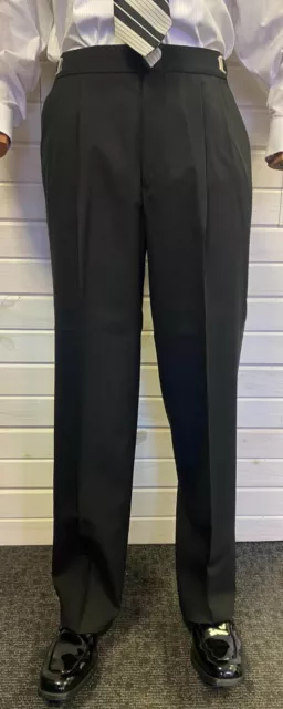 Black Pleated Satin Stripe Tuxedo Pant - 100% Wool!